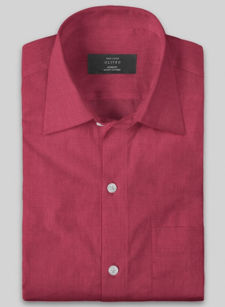 European Melon Red Linen Shirt - Full Sleeves