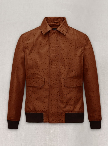 Tan Brown Ostrich Robert Pattinson Leather Jacket #3