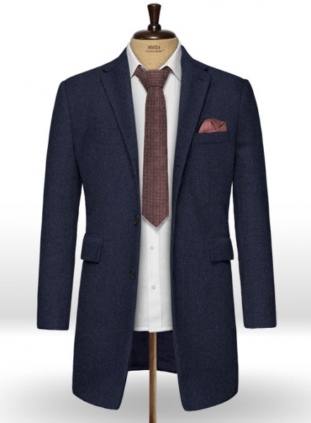 Rope Weave Blue Tweed Overcoat