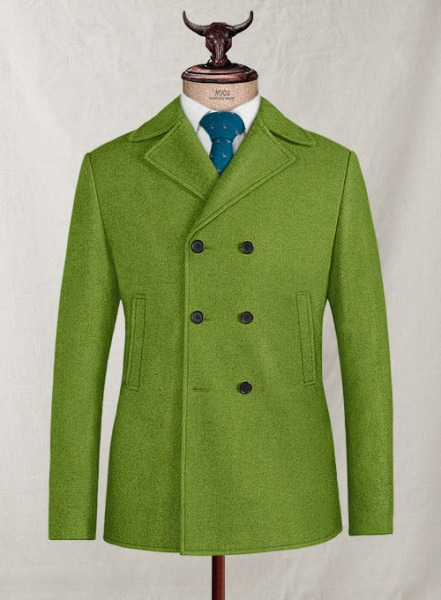 Melange Parrot Green Tweed Pea Coat