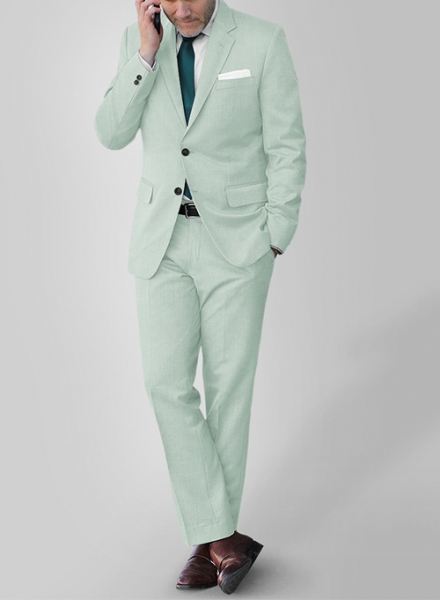 Scabal Pale Green Wool Suit : Made To Measure Custom Jeans For Men