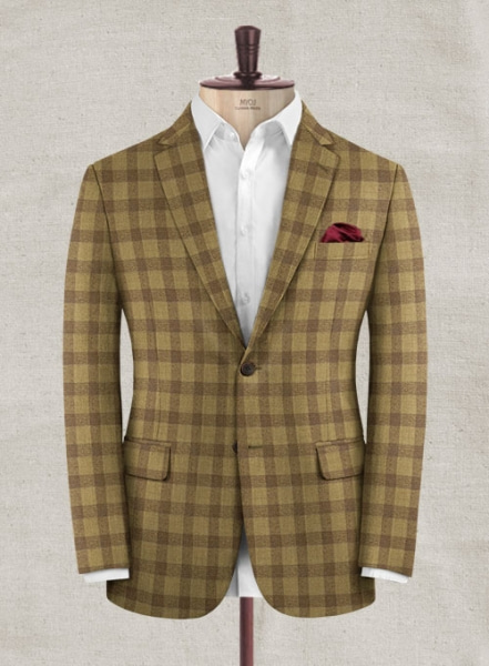 Italian Wool Cashmere Tarzzo Khaki Checks Jacket