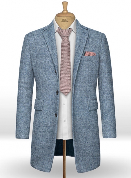 Vintage Rope Weave Spring Blue Tweed Overcoat