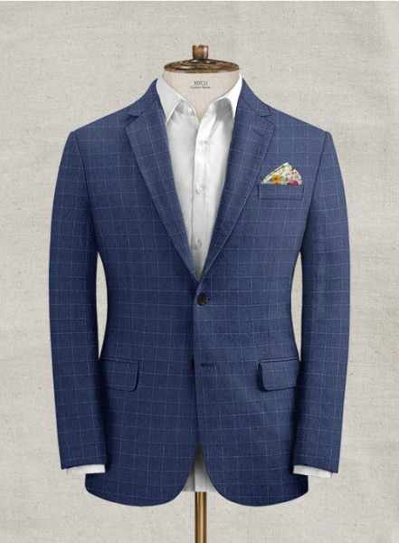 Italian Linen Oxford Blue Checks Jacket