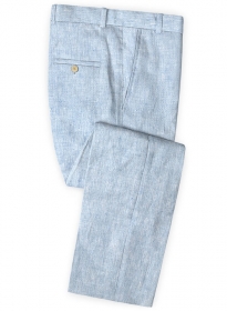 Italian Herringbone Blue Linen Pants