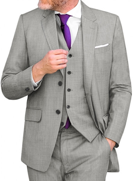 Sharkskin Light Gray Wool Suit