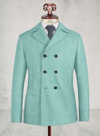 Melange Aqua Blue Tweed Pea Coat