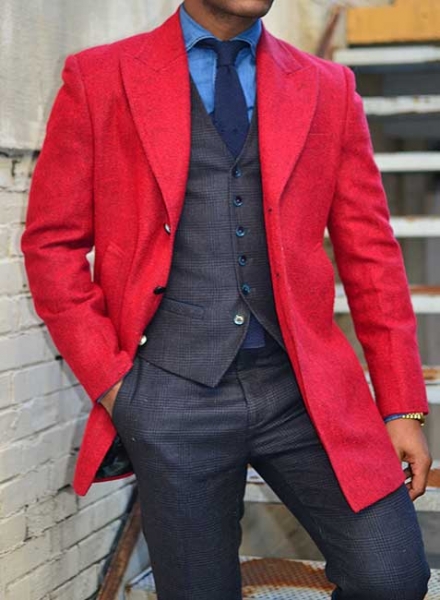 Red Tweed Long Coat : Made To Measure Custom Jeans For Men & Women ...