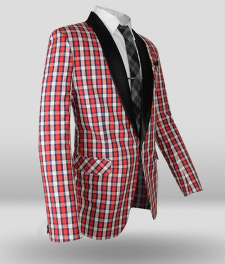 Red White Checks Plaid Tuxedo Jacket