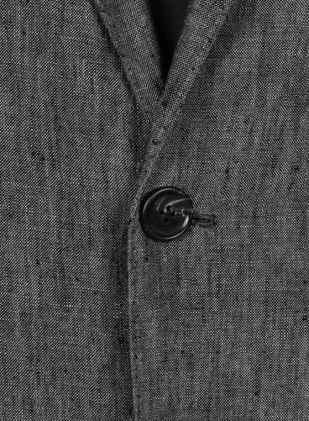 Italian Black Chambray Linen Leather Patch Jacket