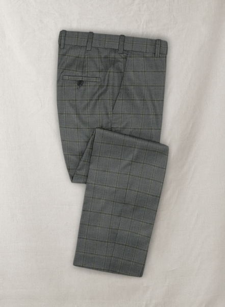 Stretch Windowpane Gray Wool Pants