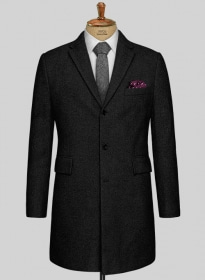 Vintage Plain Black Tweed Overcoat