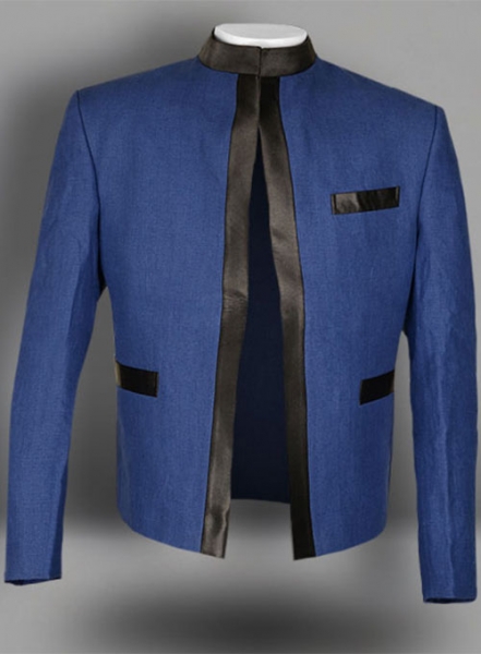 Pure Powder Blue Linen Nehru Tuxedo Jacket