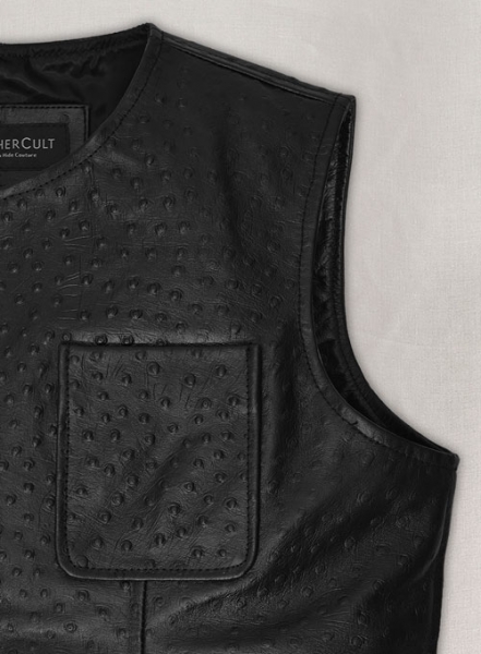 Black Ostrich Leather Vest # 335