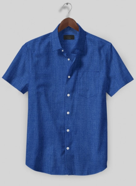 European Sapphire Blue Linen Shirt - Half Sleeves