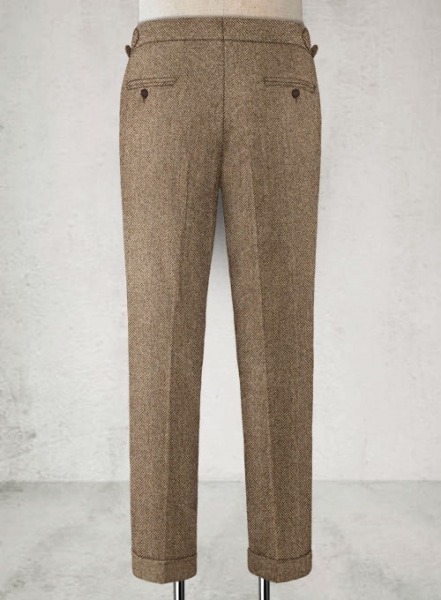 Mens Trousers - Brown Herringbone Tweed