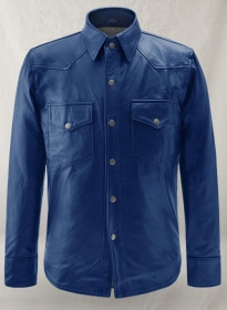 Rich Blue Leather Shirt Jacket - #1S