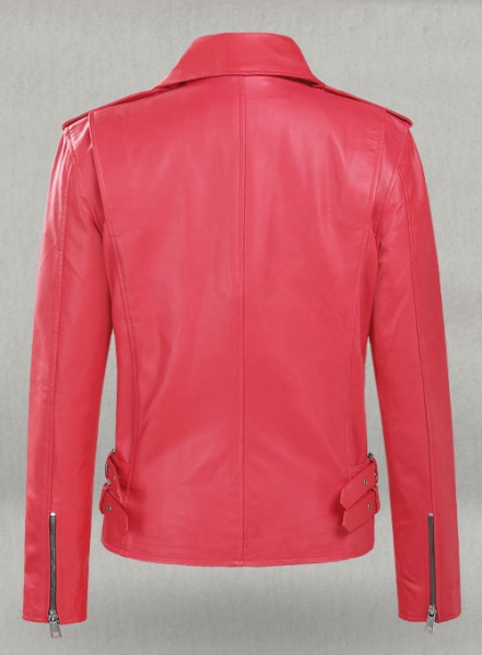 Soft Raspberry Red Hilary Duff Leather Jacket #3