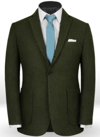 Vintage Herringbone Green Tweed Patch Pocket Jacket