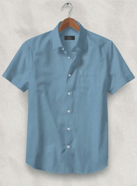 Azure Blue Stretch Poplene Shirt - Half Sleeves