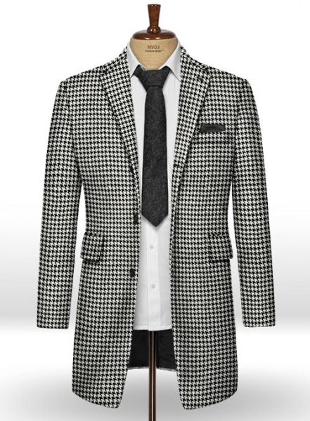 Big Houndstooth BW Tweed Overcoat