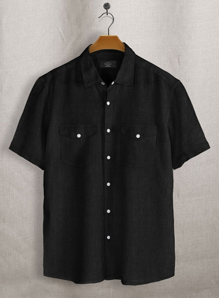 European Black Linen Western Style Shirt - Half Sleeves