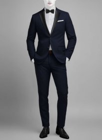 Napolean Navy Herringbone Wool Tuxedo Suit