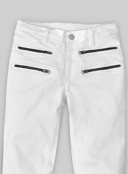 Twiggy Double Zipper White Stretch Jeans, MakeYourOwnJeans®