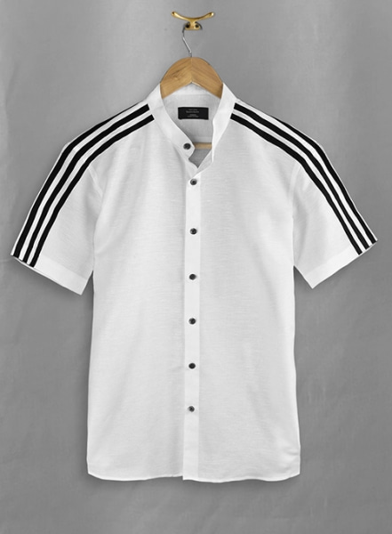 Stripy White and Black Linen Shirt - Half Sleeves