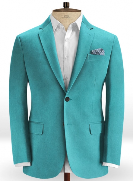 Teal Blue Stretch Satin Cotton Suit