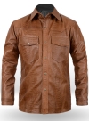 Crocodile Brown V Tab Leather Shirt Jacket