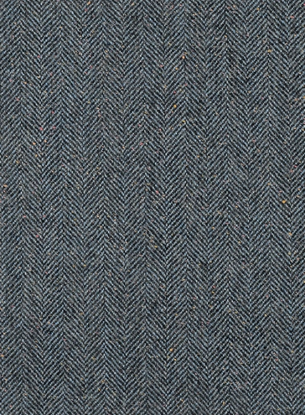 Mid Blue Herringbone Flecks Donegal Tweed Overcoat