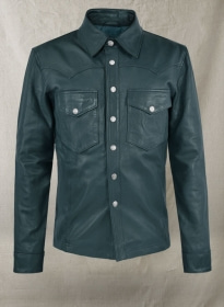 Soft Prussian Blue V Tab Leather Shirt Jacket