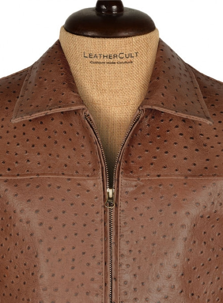 Brown Ostrich Leather Hipster Jacket #2