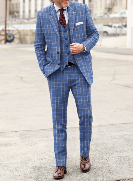 Solbiati Blue Checks Linen Suit