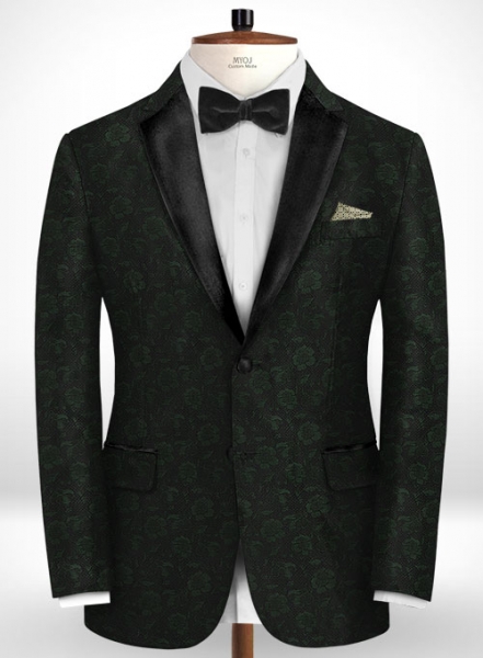 Graffiti Green Black Flower Wool Tuxedo Jacket