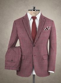 Reda Carmine Red Houndstooth Wool Suit