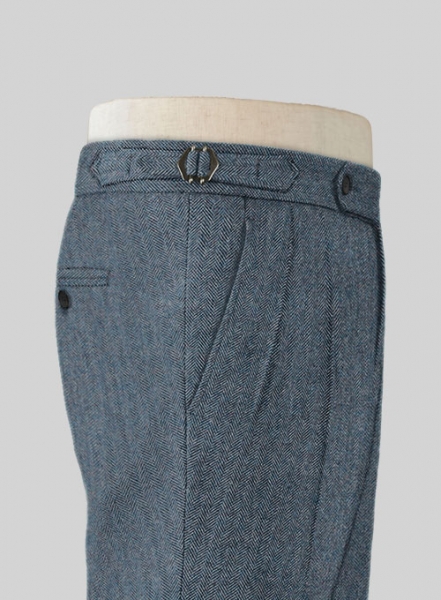 Vintage Herringbone Blue Highland Tweed Trousers