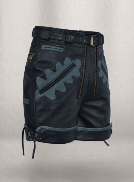Dark Blue Leather Cargo Shorts Style # 364