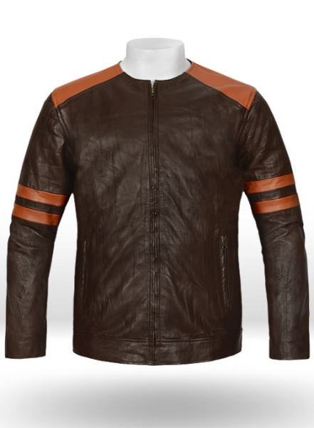 Wrinkled Brown Leather Fighter T-Shirt Jacket