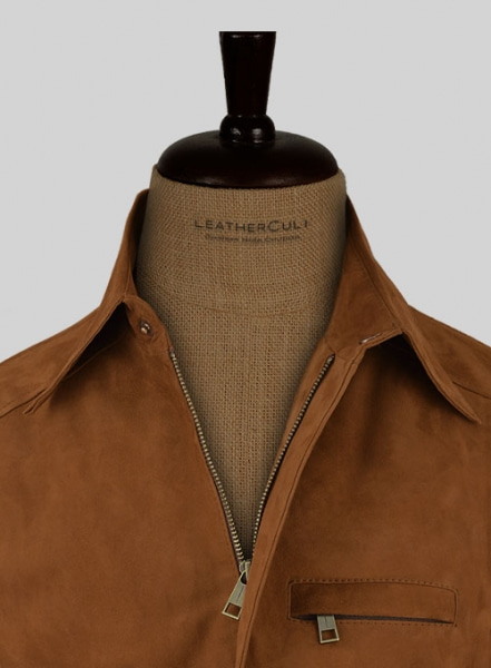 Soft Caramel Brown Suede Hunter Bomber Leather Jacket