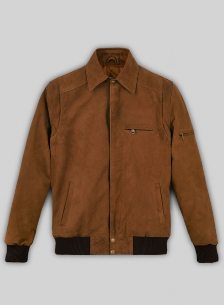 Soft Caramel Brown Suede Hunter Bomber Leather Jacket