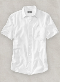 White Self Square Motif Shirt - Half Sleeves