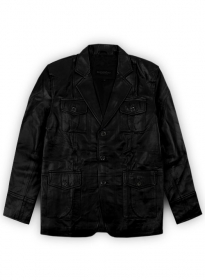 Black Leather Blazer - # 716 - 44 Regular