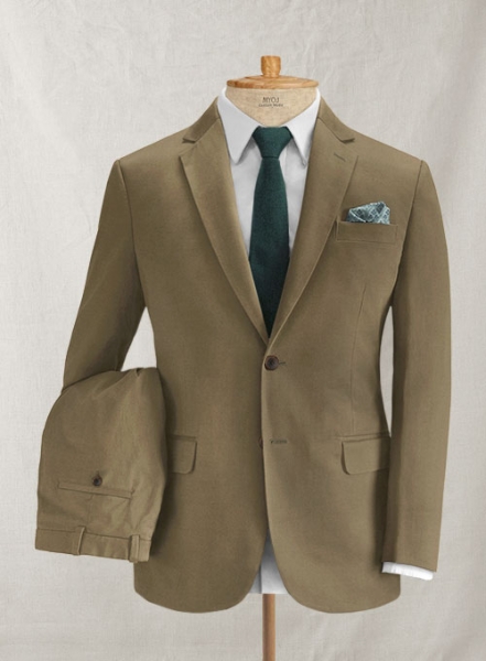 Dark Beige Feather Cotton Canvas Stretch Suit