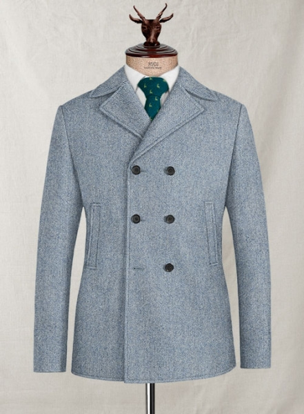 Light Blue Denim Tweed Pea Coat