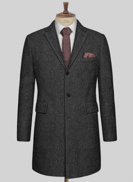 Stone Charcoal Tweed Overcoat