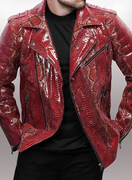 Gallant Bold Red Python Leather Jacket