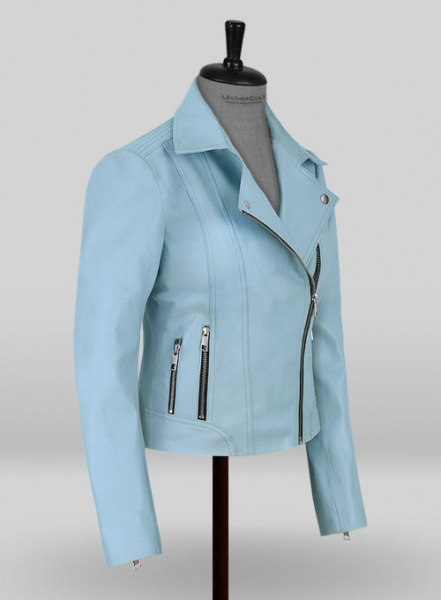 Spring Light Blue Stretch Leather Jacket # 213