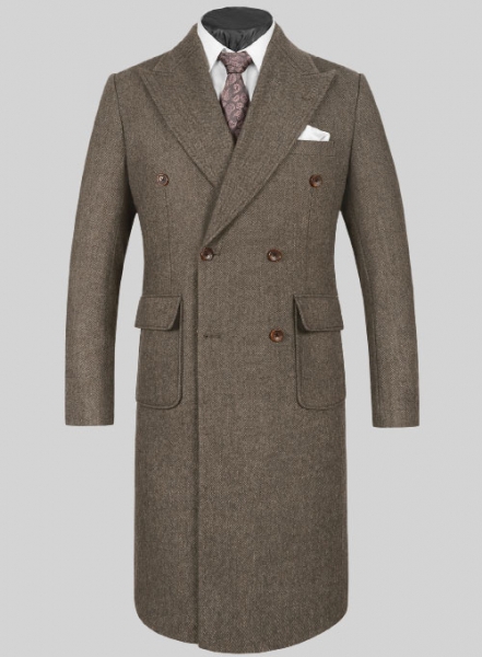 Musto Vintage Dark Brown Herringbone Tweed Overcoat